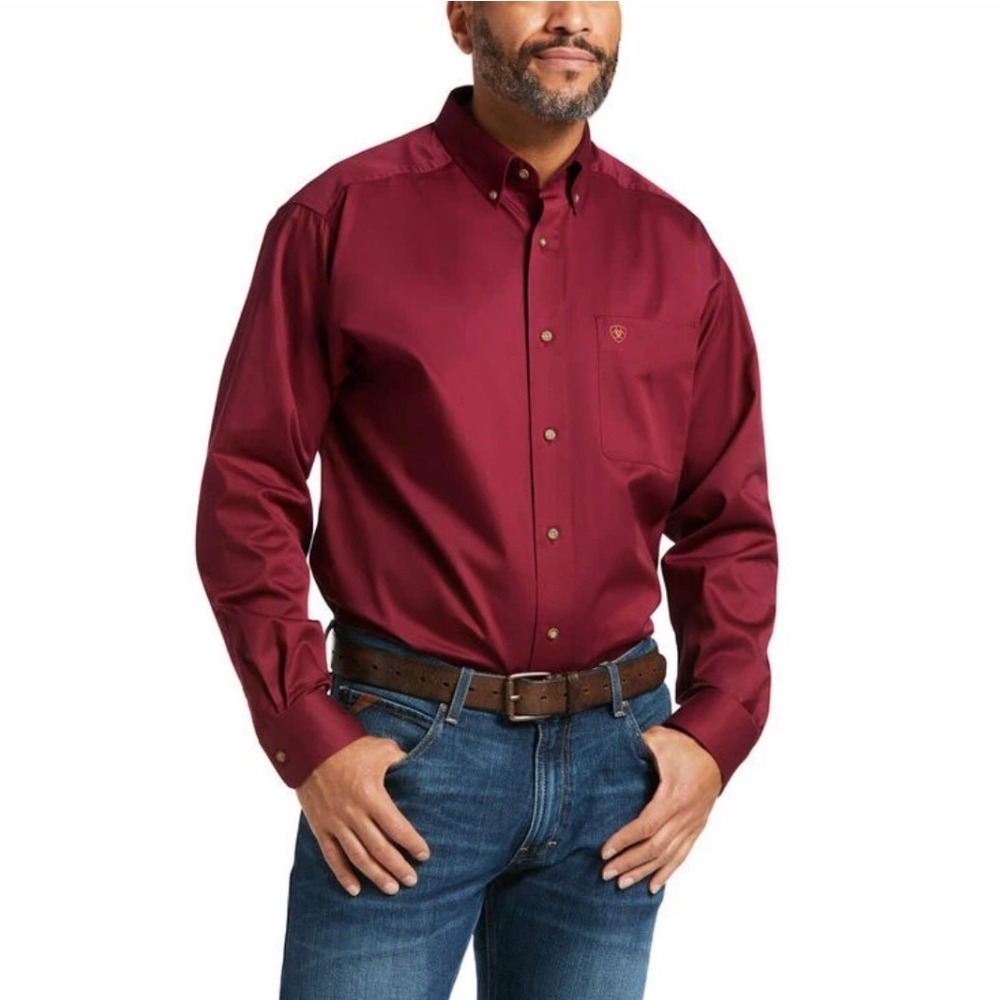 Ariat‎ Men's Solid Twill Long Sleeve Button Shirt Burgundy Equestrian Size XL